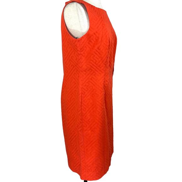 Taylor orange sheath dress with gold waist chain ladies size 8 geometric brocade - Picture 3 of 10